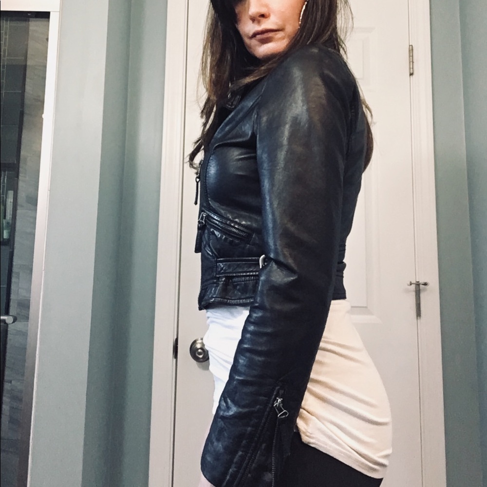 Faux leather moto jacket